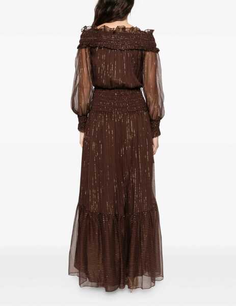 Rochii lungi Self-Portrait Georgette off shoulder maxi Dress BROWN Femei (BM 19704536) 4