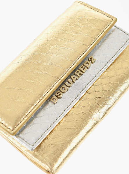 Portofele DSQUARED2 Python Effect Metallic Leather Card Holder Gold Femei (BM 19704629) 3