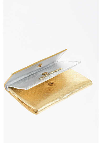 Portofele DSQUARED2 Python Effect Metallic Leather Card Holder Gold Femei (BM 19704629) 4