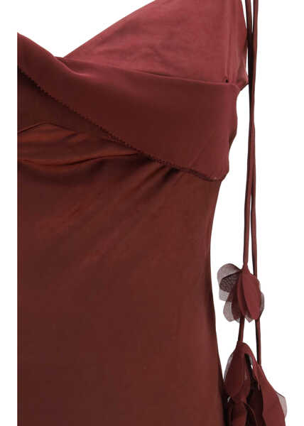 Rochii Self-Portrait Satin flower midi Dress BURGUNDY Femei (BM 19704650) 3