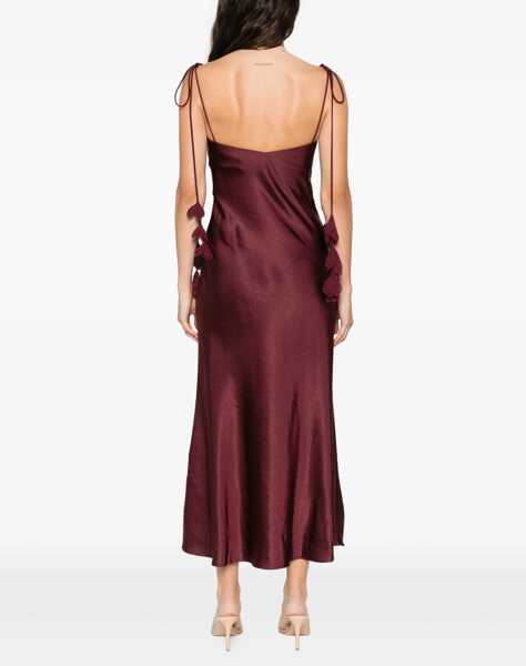 Rochii Self-Portrait Satin flower midi Dress BURGUNDY Femei (BM 19704650) 4