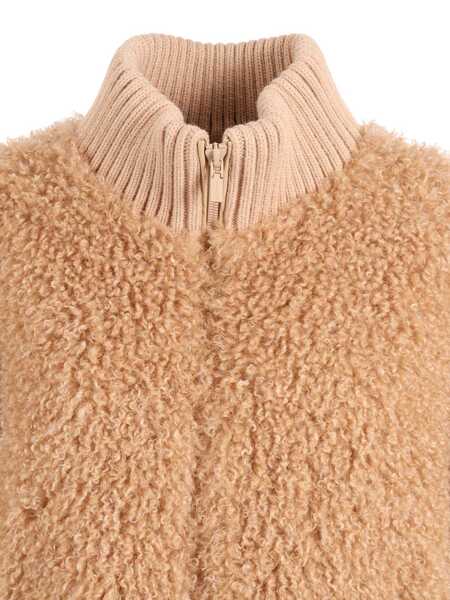 Jachete Diego M LONG CURLY-EFFECT CAPE WITH HIGH COLLAR AND FULL LINING Beige Femei (BM 19705590) 3