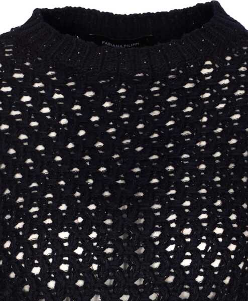 Pulovere casual Fabiana Filippi Jumper crafted from Platinum yarn with micro sequins BLU NOTTE Femei (BM 19705682) 4