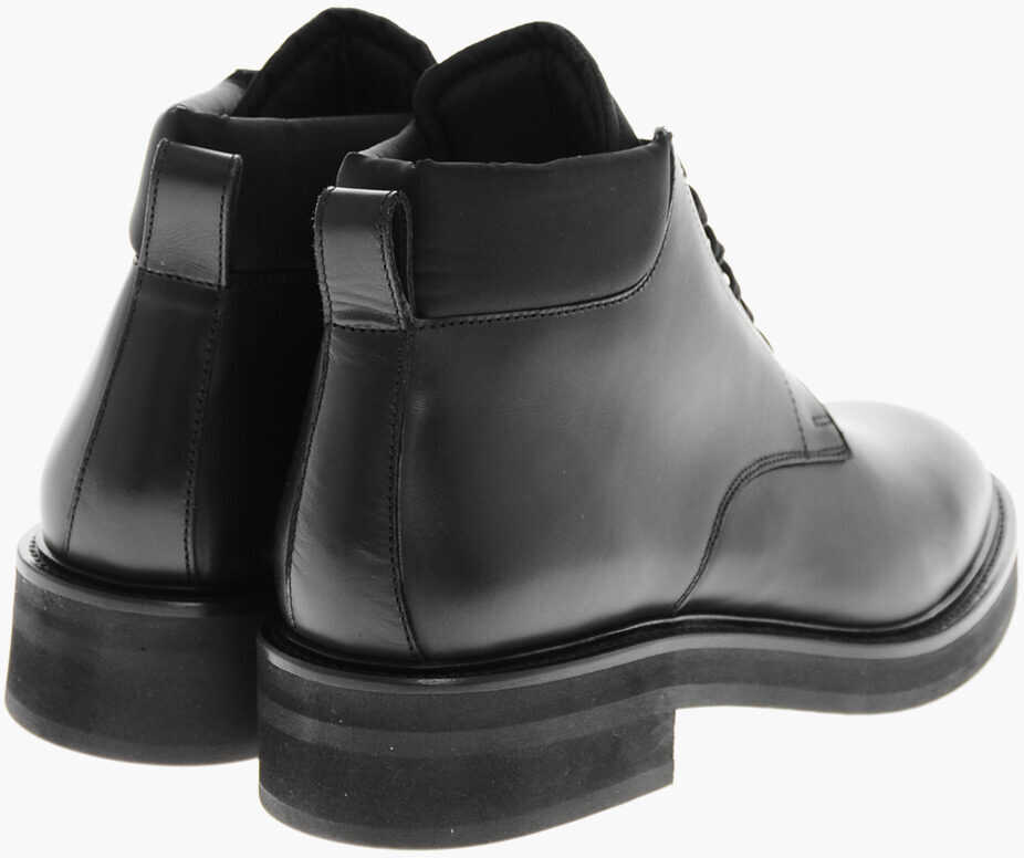 Cizme de iarna DSQUARED2 Solid Color Leather Booties Black Barbati (BM 19705736) 2