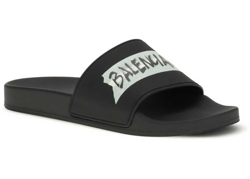 Sandale Balenciaga Slide Pool Slippers BLACK/L WHITE Barbati (BM 19706663) 2