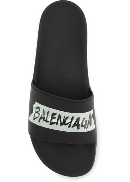 Sandale Balenciaga Slide Pool Slippers BLACK/L WHITE Barbati (BM 19706663) 4
