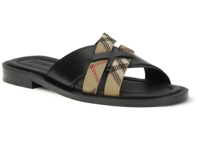 Sandale Burberry Drift leather and Check Sandals BLACK/SAND IP CHECK Barbati (BM 19706678) 2