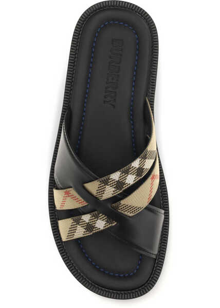 Sandale Burberry Drift leather and Check Sandals BLACK/SAND IP CHECK Barbati (BM 19706678) 4