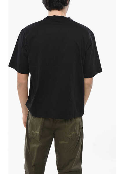 Tricouri DSQUARED2 Solid Color Crew-Neck T-Shirt With Logoed Patch Black Barbati (BM 19706780) 2