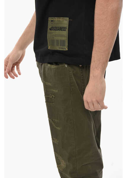 Tricouri DSQUARED2 Solid Color Crew-Neck T-Shirt With Logoed Patch Black Barbati (BM 19706780) 3