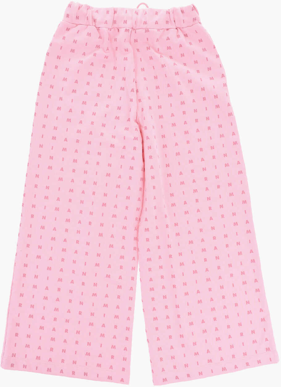 Pantaloni de trening Marni Brushed Cotton Joggers With All-Over Logo Pink Baieti (BM 19706792) 3