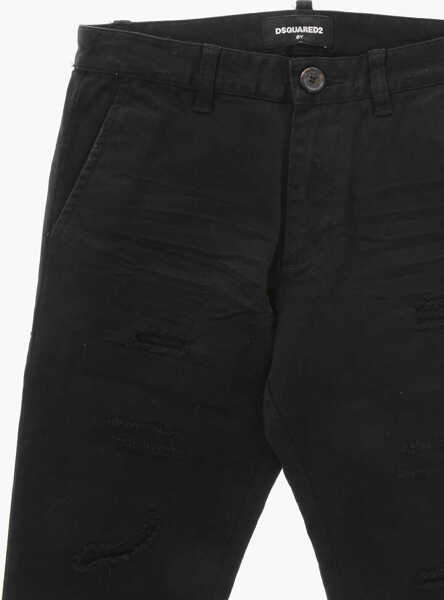 Pantaloni casual DSQUARED2 Distressed Effect Cotton Casual Pants Black Baieti (BM 19706795) 2