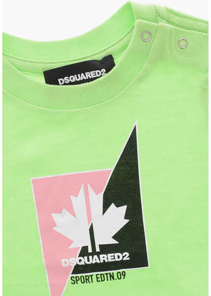 Tricouri DSQUARED2 Crew Neck Cotton T-Shirt With Front Print Green Baieti (BM 19706810) 2
