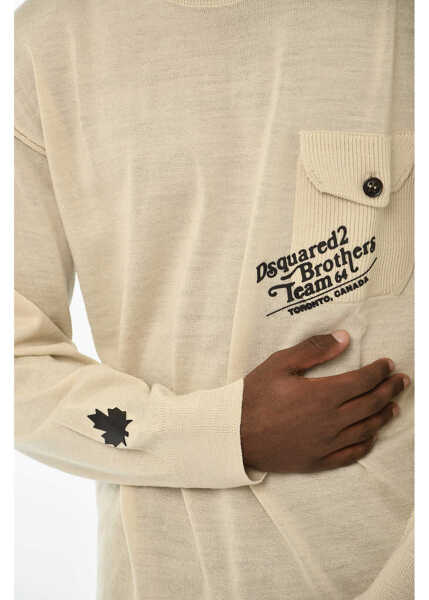 Pulovere DSQUARED2 Virgin Wool Crew-Neck Sweater With Print Beige Barbati (BM 19706822) 3
