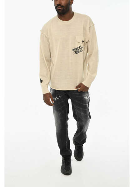 Pulovere DSQUARED2 Virgin Wool Crew-Neck Sweater With Print Beige Barbati (BM 19706822) 4