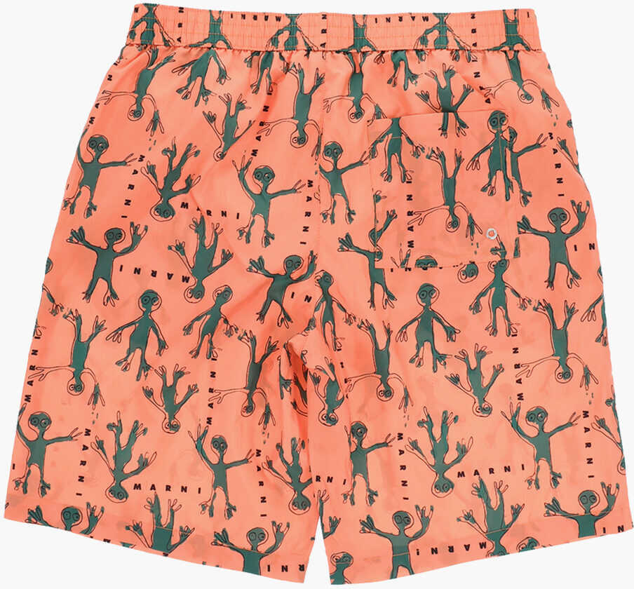 Sorturi de baie Marni Swim Shorts With All-Over Alien Print Orange Baieti (BM 19706831) 3