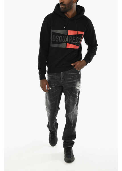 Bluze de trening DSQUARED2 Cotton Hoodie With Logo Black Barbati (BM 19706861) 4