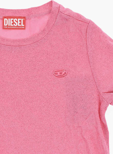 Tricouri Diesel Solid Color Tled Crew-Neck T-Shirt With Glitter Detailing Pink Baieti (BM 19706876) 2