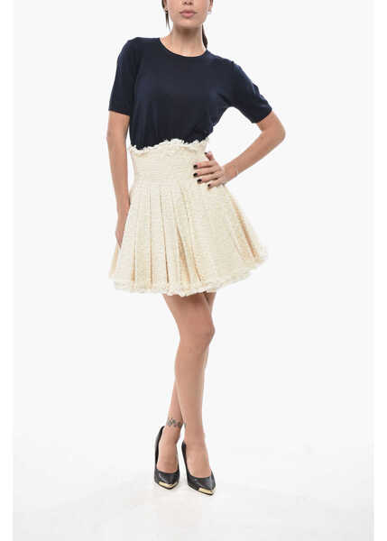 Fuste casual Balmain Tweed Accordion Skirt With Side Zip White Femei (BM 19707182) 4