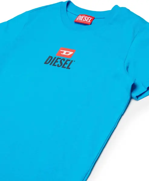 Tricouri Diesel Crew Neck Cotton T-Shirt With Printed Logo Light Blue Baieti (BM 19707221) 3
