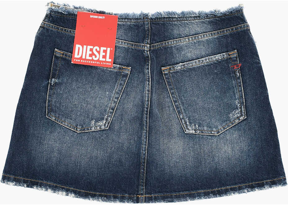 Fuste Diesel Denim Gealbu-S2-J A-Line Skirt With Frayed Edge Blue Fete (BM 19707224) 3