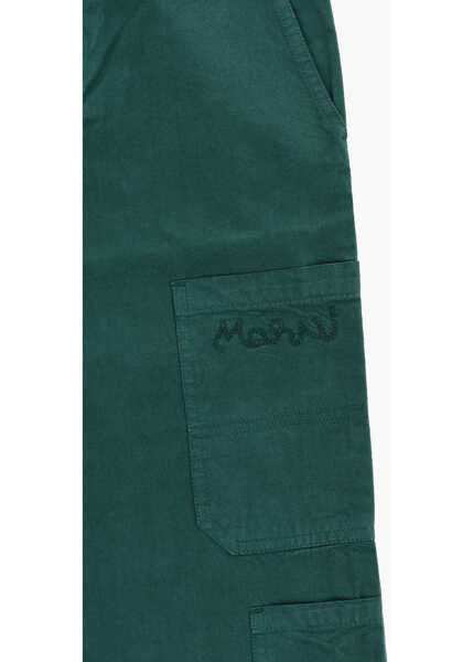 Pantaloni Marni Lightweight Cotton Cargo Pants With Embroidered Logo Green Fete (BM 19707233) 2