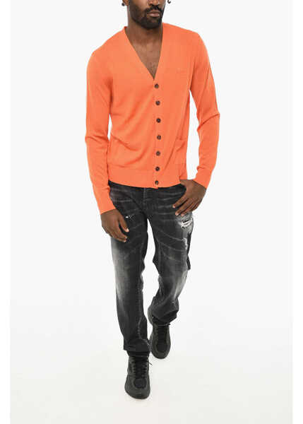 Cardigane DSQUARED2 Virgin Wool V-Neck Cardigan Orange Barbati (BM 19707236) 4