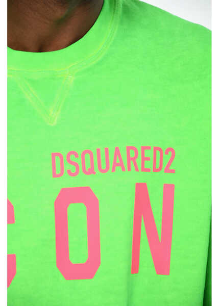 Bluze de trening DSQUARED2 Icon Solid Color Crew-Neck Sweatshirt With Contrasting Logo Green Barbati (BM 19707239) 3