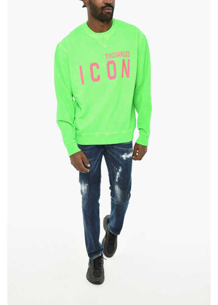 Bluze de trening DSQUARED2 Icon Solid Color Crew-Neck Sweatshirt With Contrasting Logo Green Barbati (BM 19707239) 4