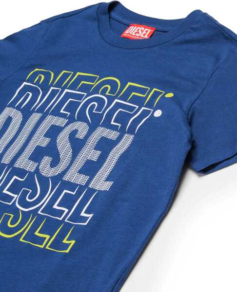 Tricouri Diesel Crew Neck Chese Cotton T-Shirt With Printed Logo Blue Baieti (BM 19707251) 3