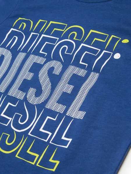 Tricouri Diesel Crew Neck Chese Cotton T-Shirt With Printed Logo Blue Baieti (BM 19707251) 4