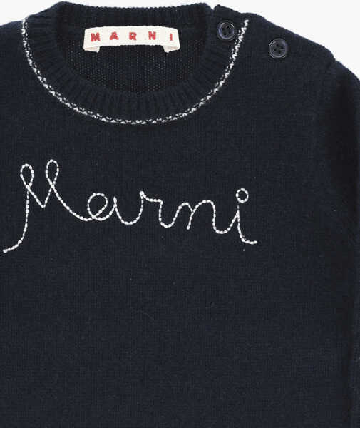 Pulovere Marni Wool And Cashmere Crew-Neck Sweater With Embroidered Logo Blue Baieti (BM 19707260) 2