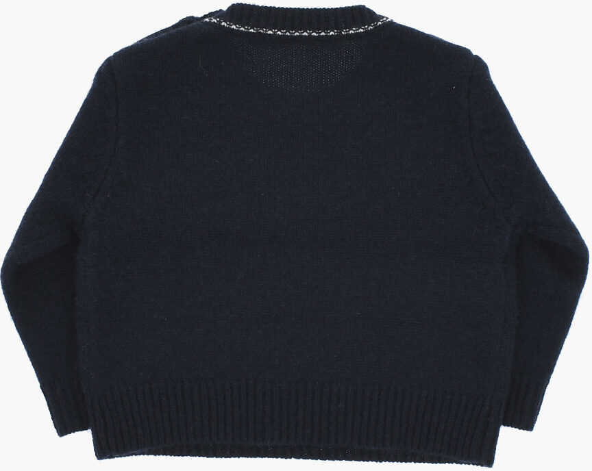 Pulovere Marni Wool And Cashmere Crew-Neck Sweater With Embroidered Logo Blue Baieti (BM 19707260) 3