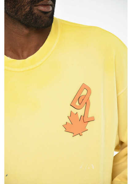 Bluze de trening DSQUARED2 Cotton Crew-Neck Sweatshirt With Embossed Logo Yellow Barbati (BM 19707263) 3