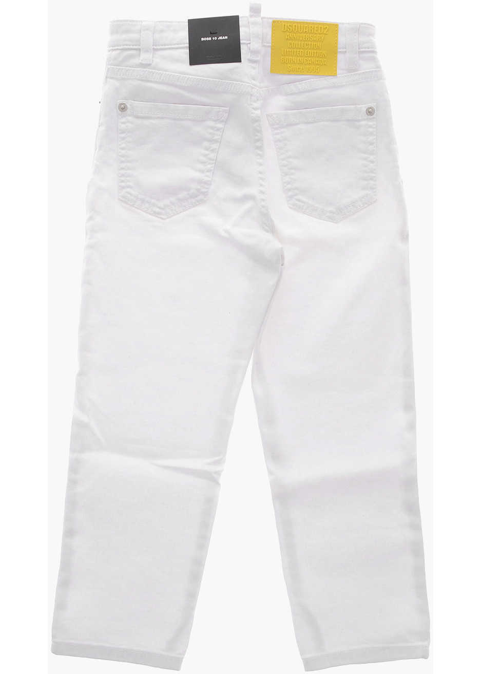 Blugi drepti DSQUARED2 Light Washed Bosse 10 Jeans With Embossed Logo White Baieti (BM 19707650) 3