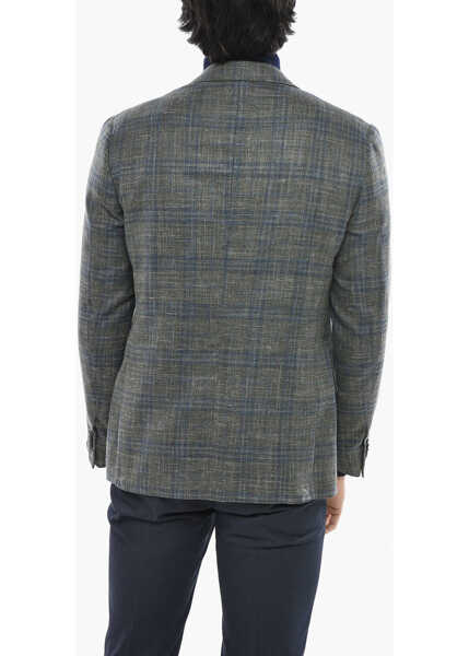 Sacouri CORNELIANI Wool Single Breasted Gate Blazer With Check Motif Green Barbati (BM 19707680) 2