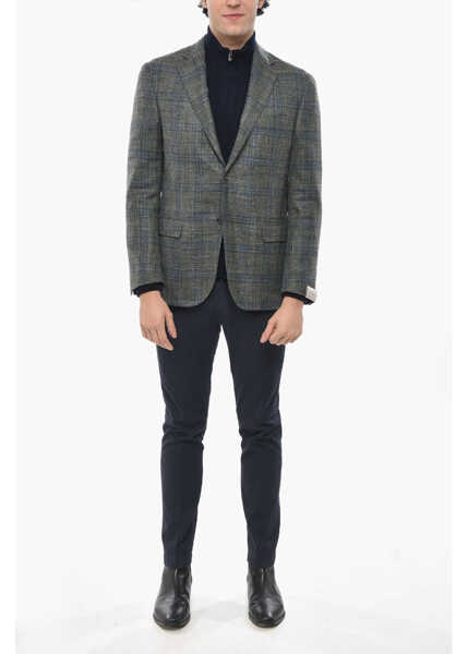 Sacouri CORNELIANI Wool Single Breasted Gate Blazer With Check Motif Green Barbati (BM 19707680) 4