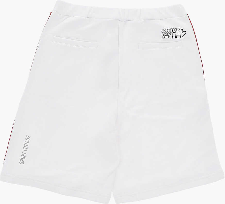 Pantaloni scurti DSQUARED2 Cotton Blend Shorts With Logoed Side Bands White Baieti (BM 19707719) 3