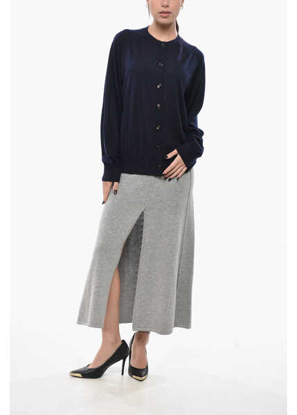 Cardigane Bottega Veneta Crew Neck Pure Cashmere Cardigan Blue Femei (BM 19707731) 4