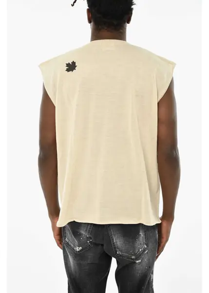 Tricouri DSQUARED2 Virgin Wool Tank Top With Logo Beige Barbati (BM 19707737) 2