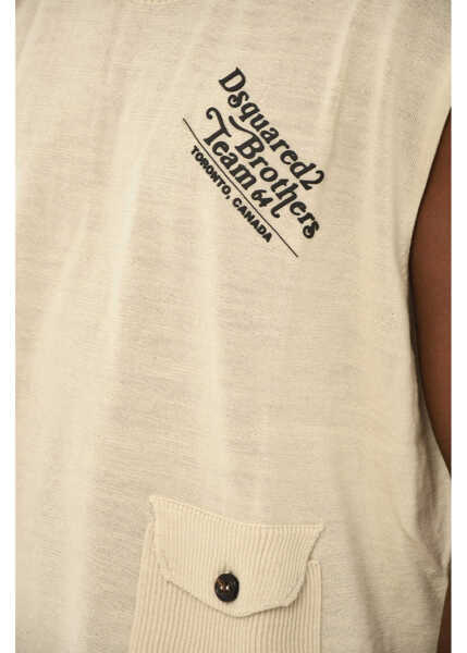 Tricouri DSQUARED2 Virgin Wool Tank Top With Logo Beige Barbati (BM 19707737) 3