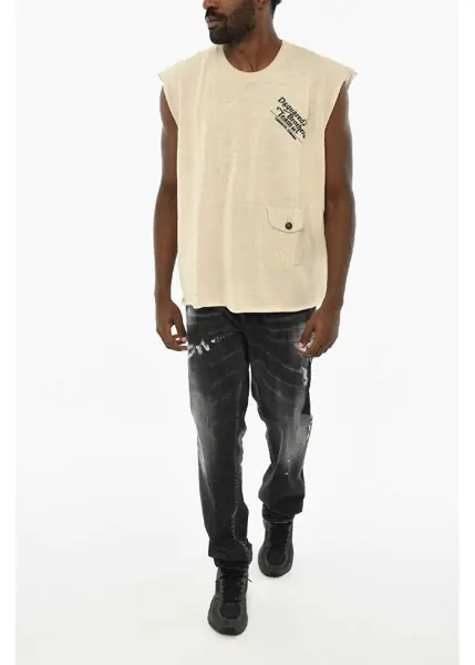 Tricouri DSQUARED2 Virgin Wool Tank Top With Logo Beige Barbati (BM 19707737) 4