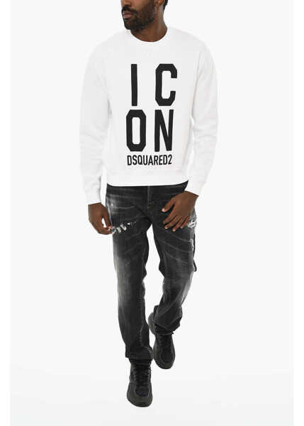 Bluze de trening DSQUARED2 Icon Cotton Crew-Neck Sweatshirt With Contrasting Print Black & White Barbati (BM 19707743) 4