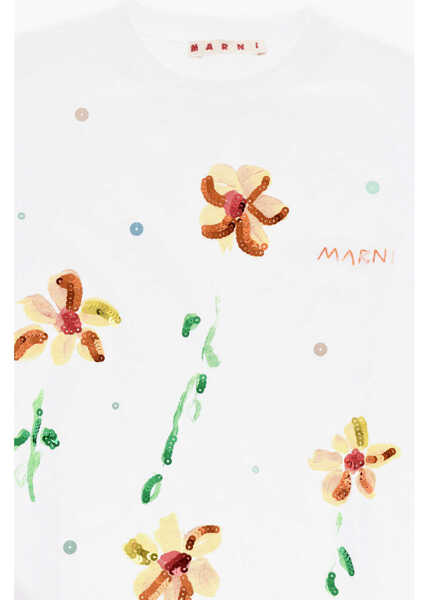Tricouri Marni Floral Patterned Crew-Neck T-Shirt With Sequins Details White Baieti (BM 19707761) 2