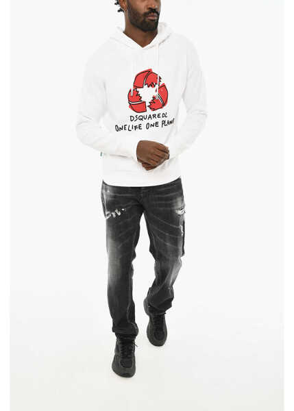 Bluze de trening DSQUARED2 Cotton Hoodie With Frontal Logo White Barbati (BM 19707767) 4