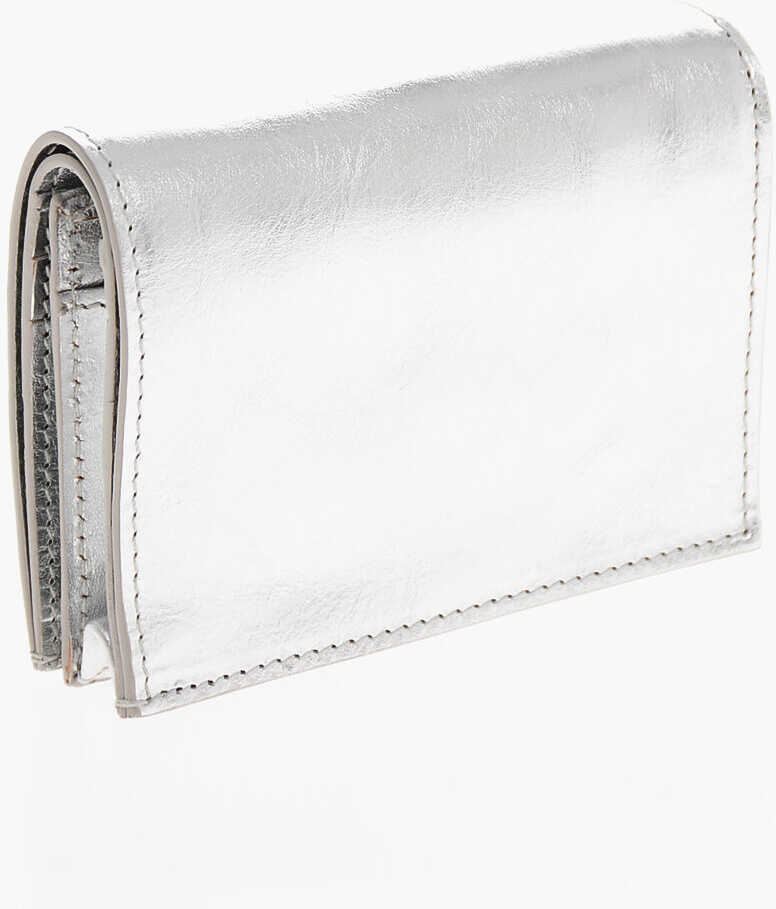 Portofele IL BISONTE Metallic-Effect Leather Wallet Silver Femei (BM 19707833) 2