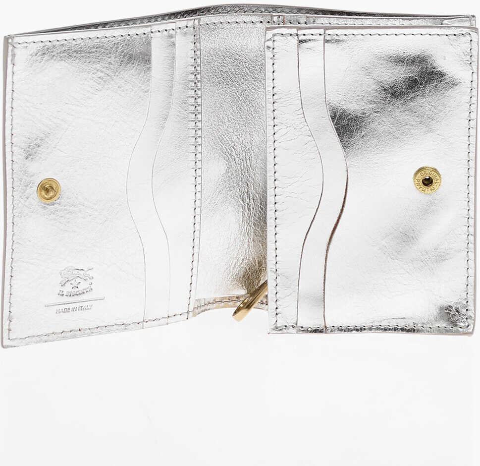 Portofele IL BISONTE Metallic-Effect Leather Wallet Silver Femei (BM 19707833) 3