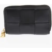 Portofele Braided Leather Card Holder With Zip Femei