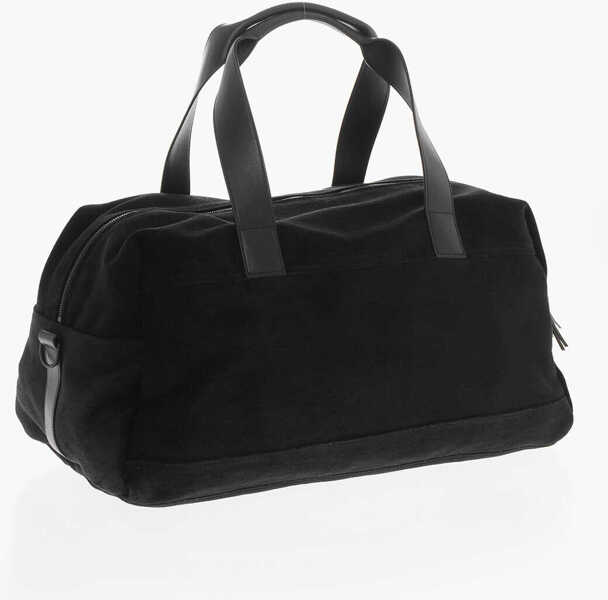 Genti de voiaj de mana Saint Laurent Solid Color Duffle Bag With Embroidered Logo And Leather Tri Black Barbati (BM 19707860) 2