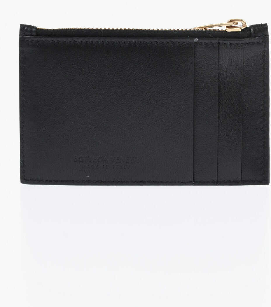 Portofele Bottega Veneta Braided Leather Card Holder With Zip Black Femei (BM 19707872) 2